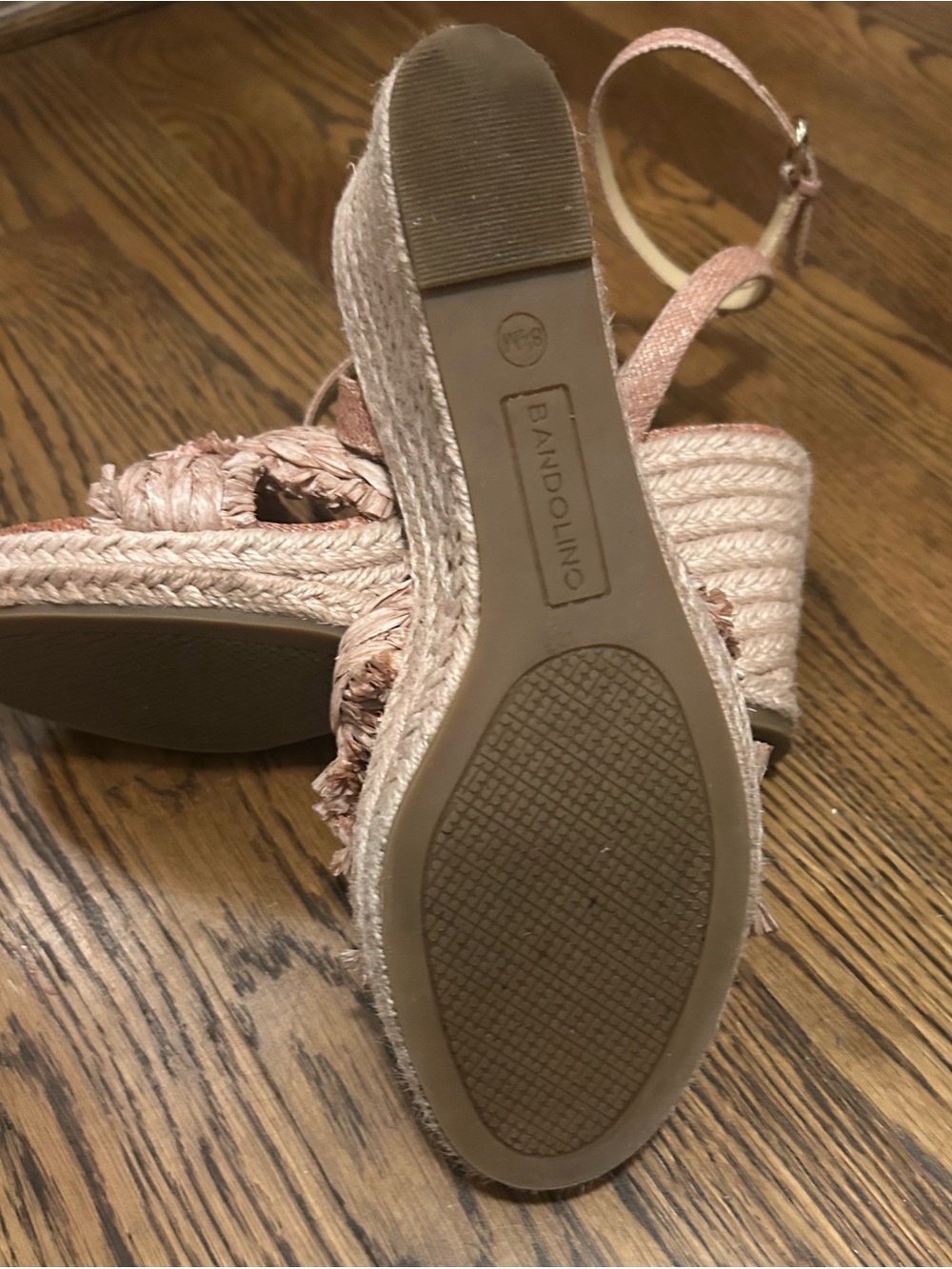 Bandolino Blush Pink Raffia Wedge Sandal with Ankle Strap 0051 - Picture 12 of 13